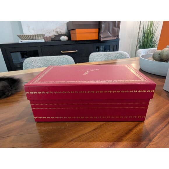 Rene Caovilla Red Embossed Shoe Box W/ Gold Accents Made In Italy Decorative Sto - Picture 13 of 15